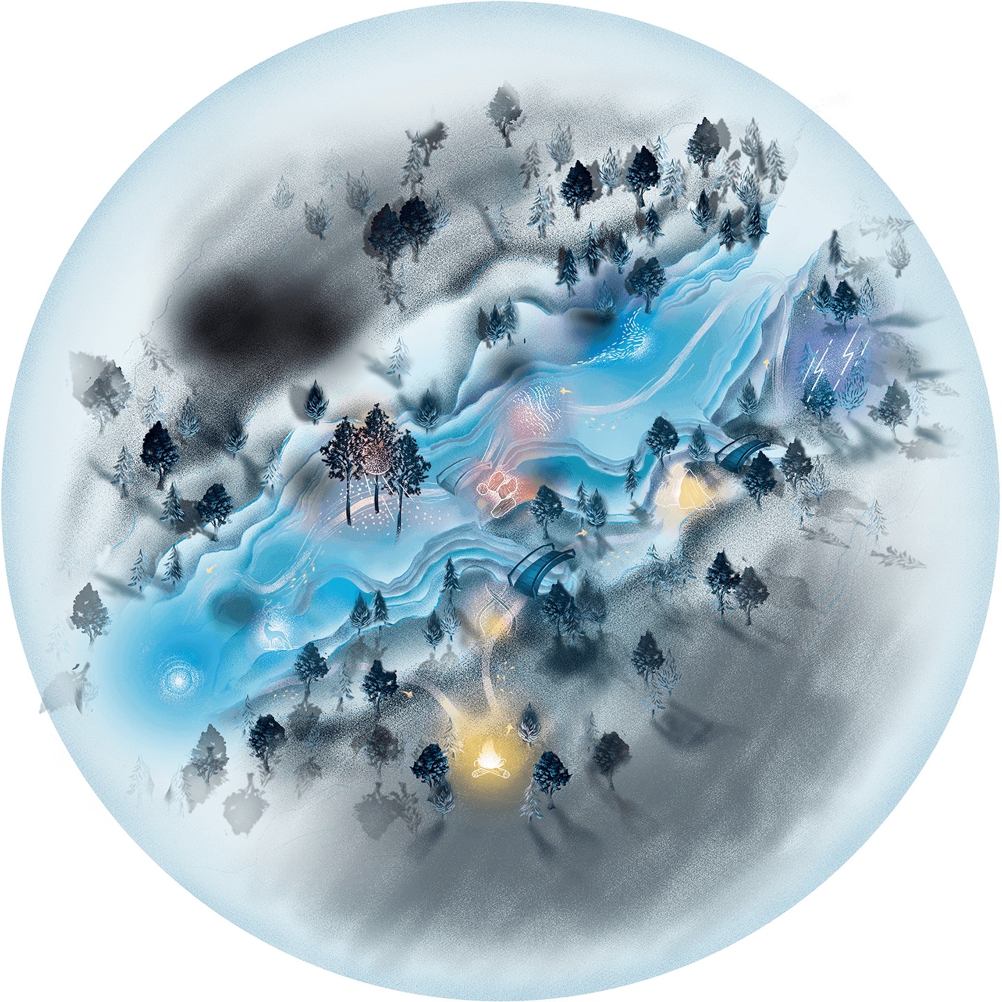 Aquavia Lumina Map Overview Web Aquavia Lumina overview map background for interactive The Journey on website.